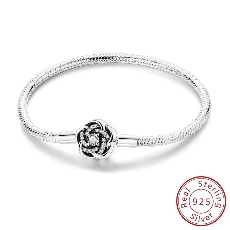Original 925 Sterling Silver Bracelets 17-20CM Love Heart Flowers Butterfly Charms Beads Bracelet For Women Fashion Jewelry Gift