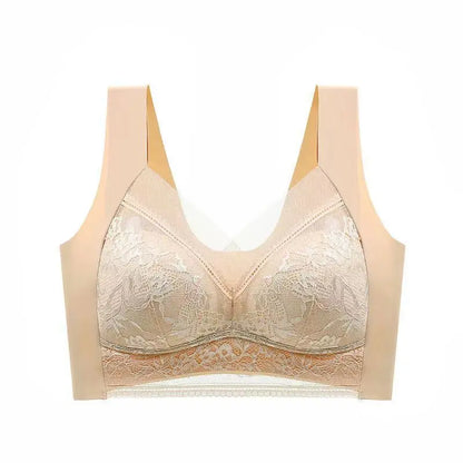 3Pcs Women Lace Bra Perspective Push Up Ice Silk Deep V Bralette Bra Sexy Lingerie Tops Plus Size Cup Mom's underwear L-5XL
