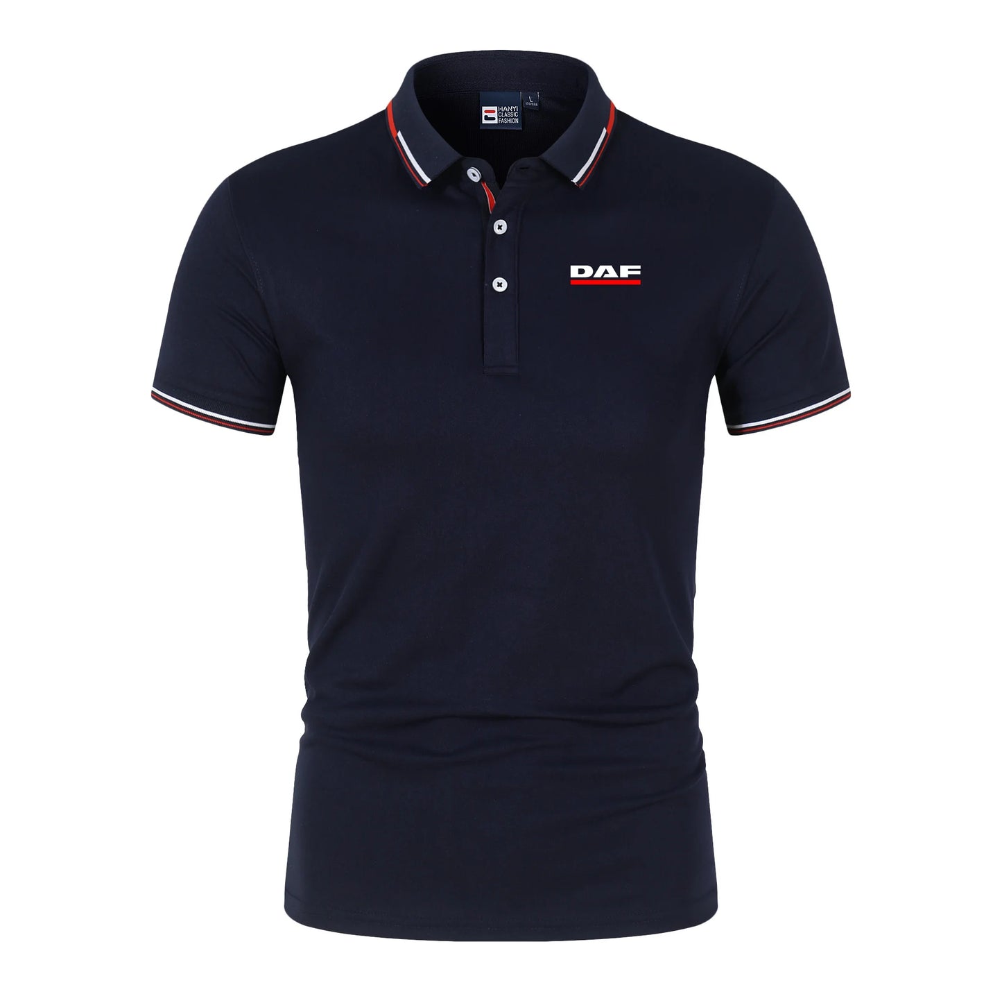 Men'S Casual Short Sleeve Polo Shirt DAF Logo Print Striped Color Block Sporty Style Collared Golf Shirt For Summer