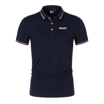 Men'S Casual Short Sleeve Polo Shirt DAF Logo Print Striped Color Block Sporty Style Collared Golf Shirt For Summer