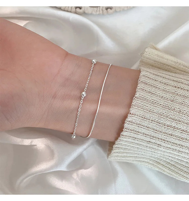 925 Sterling Silver Round Ball Lucky Bracelets Woman Double-Layer Snake Chain Hot Top Quality Jewelry Wedding Jewellery