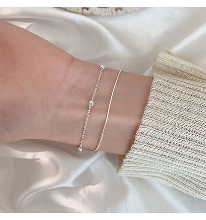 925 Sterling Silver Round Ball Lucky Bracelets Woman Double-Layer Snake Chain Hot Top Quality Jewelry Wedding Jewellery