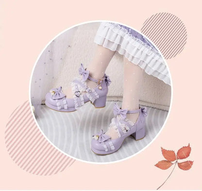 NASBAVI White Lace Bow Cosplay High Heels Women Cross Strap Buckle Platform Mary Jane Shoes Female Party Princess Lolita Pumps