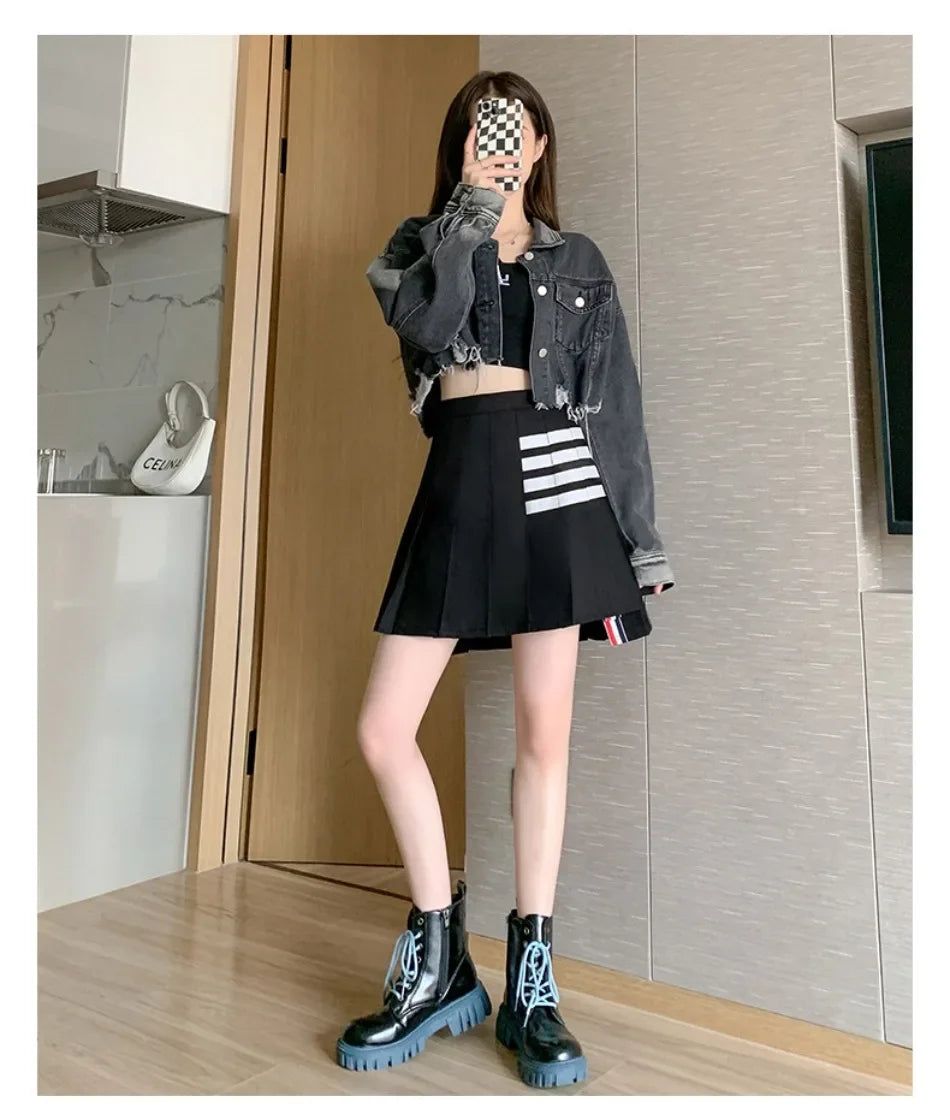 Korea Style Fashion Black Pleated Skirt for Girls Grey A Line High Waist Y2k Mini Saias Casual Women's Skirt Spring Summer