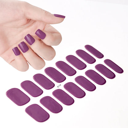 16Tips UV Semi-Cured Gel Nail Wraps Sticker 5D Pure Color Full Cover UV Lamp Gel Sticker Long-Lasting Nail Extension Patch Strip
