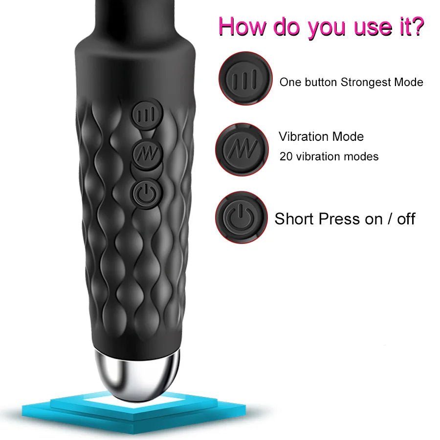 AV Vibrator Wand Personal Massager Clit Stimulator Sex Toy for Women 20 Patterns 8 Speeds Rechargeable Mini Vibrators Adult Toys