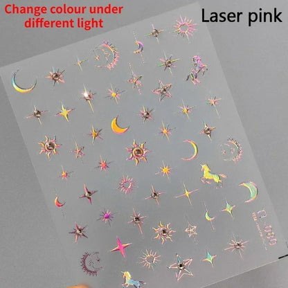 1pcs 5D Star Moon Nail Stickers Kawaii Pink Retro Bronzing Nail Art Sticker Decorations Decals DIY Adhesive Slider Accessories