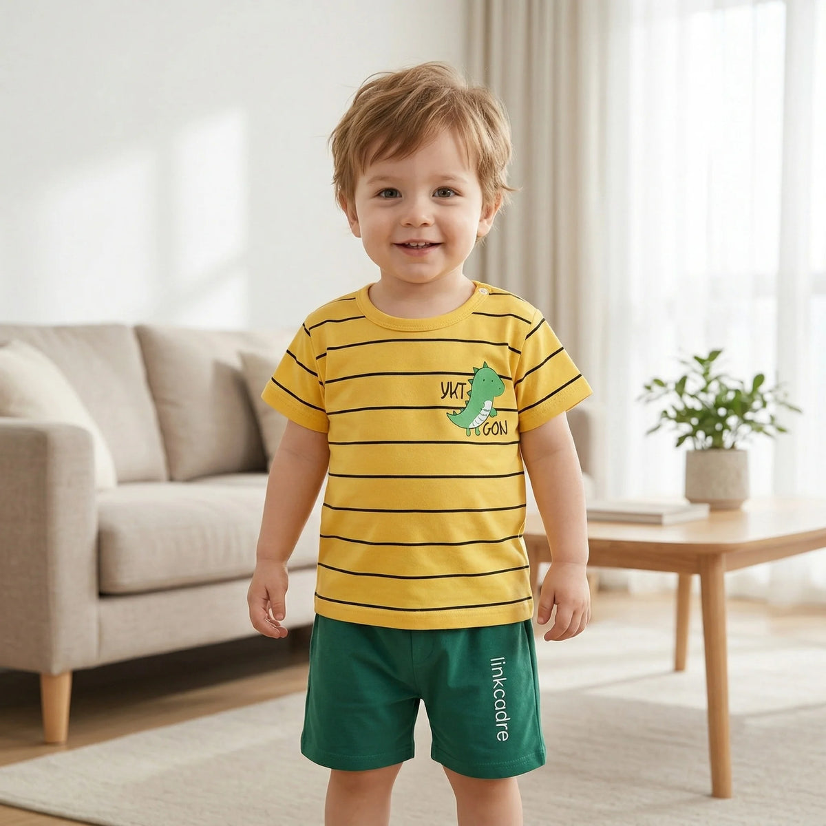 Summer Casual Baby Set Dinosaur Style Stripe T-shirt+Shorts 2Pcs Clothes for Boys Girls Soft Cotton Infant Outfit