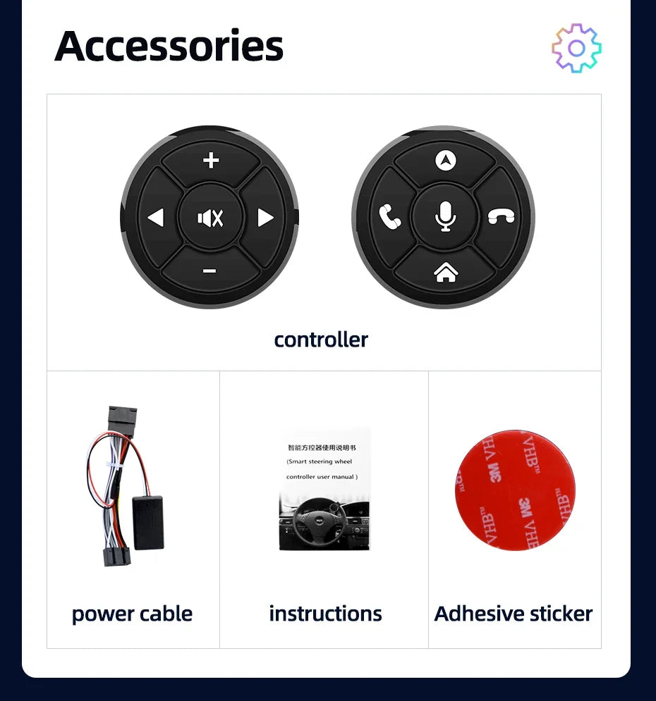 Junsun Universal Car Wireless Steering Wheel Control Button for for Android Autoradio 10 Key Functions Controller With LED Light