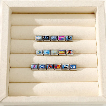 Fashion Blue NO.8 Ball Panda Elephant Cat Flower Italian Charms Fit 9mm Stainless Steel Women Fashion Bracelet DIY Jewelry Gifts