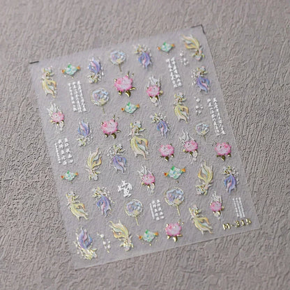 Colorful Bagful Jellyfish Bubbles Swimming Rings Rainbow Stars Ocean Starfish Self Adhesive 5D Nail Art Sticker Manicure Decal