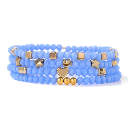 4Pcs/set Shinning Crystal Beads Elastic Bracelet Bohemian Faceted Colorful Crystal Glass Beaded Bracelet Bangles Set For Women