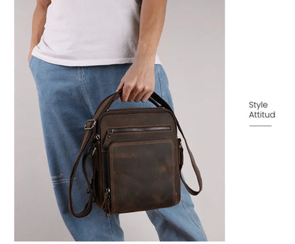 Men's Vintage Wild Horse Leather Single-Shoulder Bag Casual Large-Capacity Crossbody Backpack High-End Genuine Leather