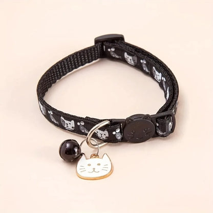 Adjustable Pet Cat Collar Quick Release Safety Buckle Anti-lost Cat Necklace Cat Pattern with Cat Face Pendant Bell