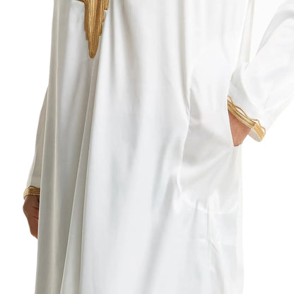 Muslim Men Clothing Kaftan Robes Long Sleeves Stand Collar Eid Thobe Kurta Arab Turkish Dress Dubai Islam Habit Ethnic Leisure