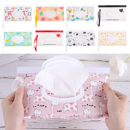 Cute EVA Baby Wet Wipe Pouch Wipes Holder Case Flip Cover Snap-Strap Reusable Refillable Wet Wipe Bag Outdoor Home Tissue Box