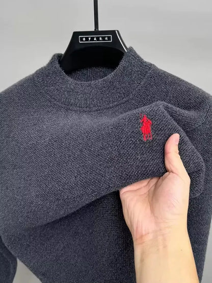 High end brand velvet sweater men's new designer fashion exquisite pony embroidery winter thick warm round neck knitted pullover
