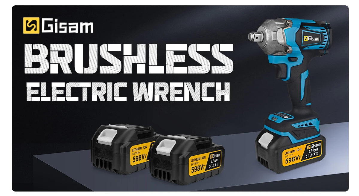 Gisam 1200N.M Torque Brushless Electric Impact Wrench 1/2 inch Cordless Wrench Screwdriver Power Tool for Makita 18V Battery Pin