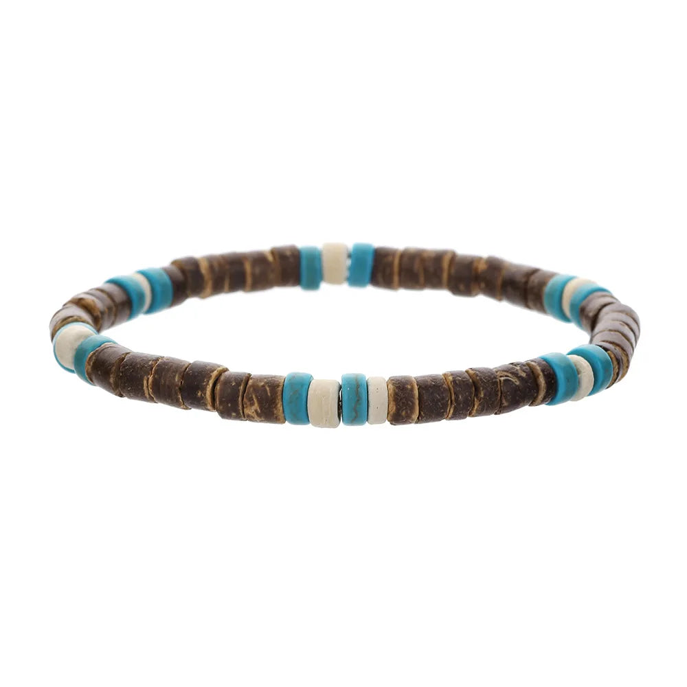 Coconut Wood Beaded Bracelet Eiastic Turquoise Stone Bead Bracelets for Men and Women Handmade Stacking Wooden Stretch Bracelets