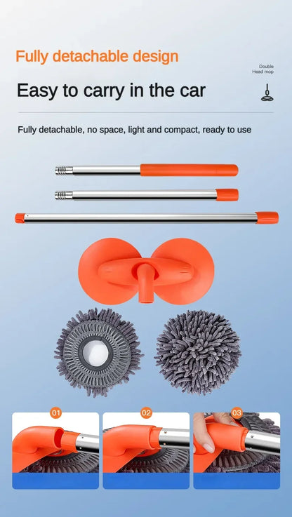 Rotating Double Brush Head Car Wash Mop Auto Supplies Three-Section Telescopic Mop Roof Window Cleaning Maintenance Accessories