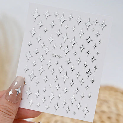 Metal Silver Nail Stickers Metallic 3D Star Nail Art Stickers Decals Self-Adhesive Nail Art Stickers Metal Chain Heart