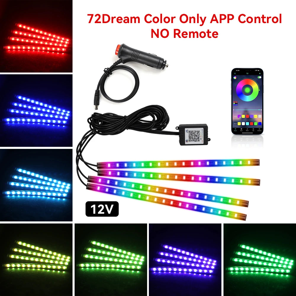 Neon Car Interior Ambient Foot Light with USB Wireless Remote Music App Control RGB 48 LED Atmosphere Decorative Lamp
