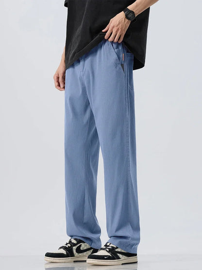 Summer Lyocell Fabric Ultra-thin Trousers Men's Loose Straight Cool Breathable Daily Sports Blue Casual Trousers Fashion Korean