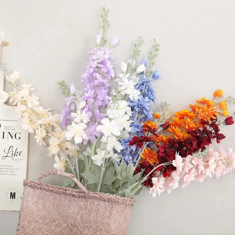 Artificial New Flowers Delphinium Flower Branch Fake Leaf Wedding Decoration Outdoor DIY For Home Decorative Vase Accessories