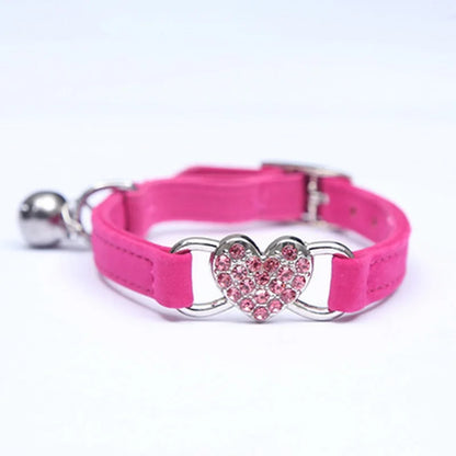 Heart Shaped Cat Collar With Bell Safety Elastic Adjustable Collar Soft Cat Crystal Collar For Kitten Puppy Pet Supplies