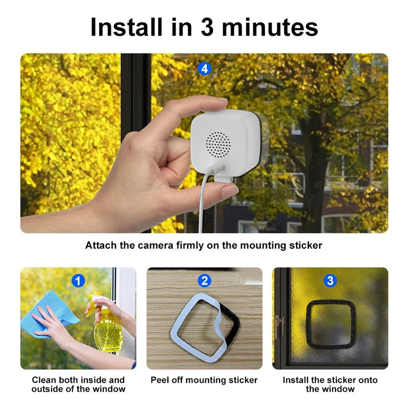 Mini Window Camera Replaces Outdoor Cameras 2.4/5GHz WiFi Camera 3MP Resolution Full-Color Night Vision Through Window Camera