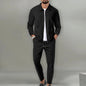 Autumn Winter Men's Casual Blazer Set New Fashion Waffle Baseball Suit Round Neck Pocket Zipper Long Sleeve Trousers Two-Piece S