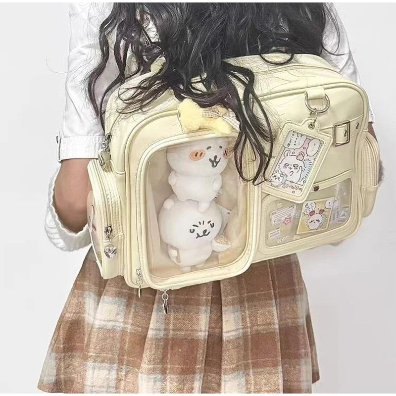 Japanese Tote Bag Fashion Concert Shoulder Bag Student Backpack Transparent Multi-pocket Messenger Bag Zipper Storage Pain Bag