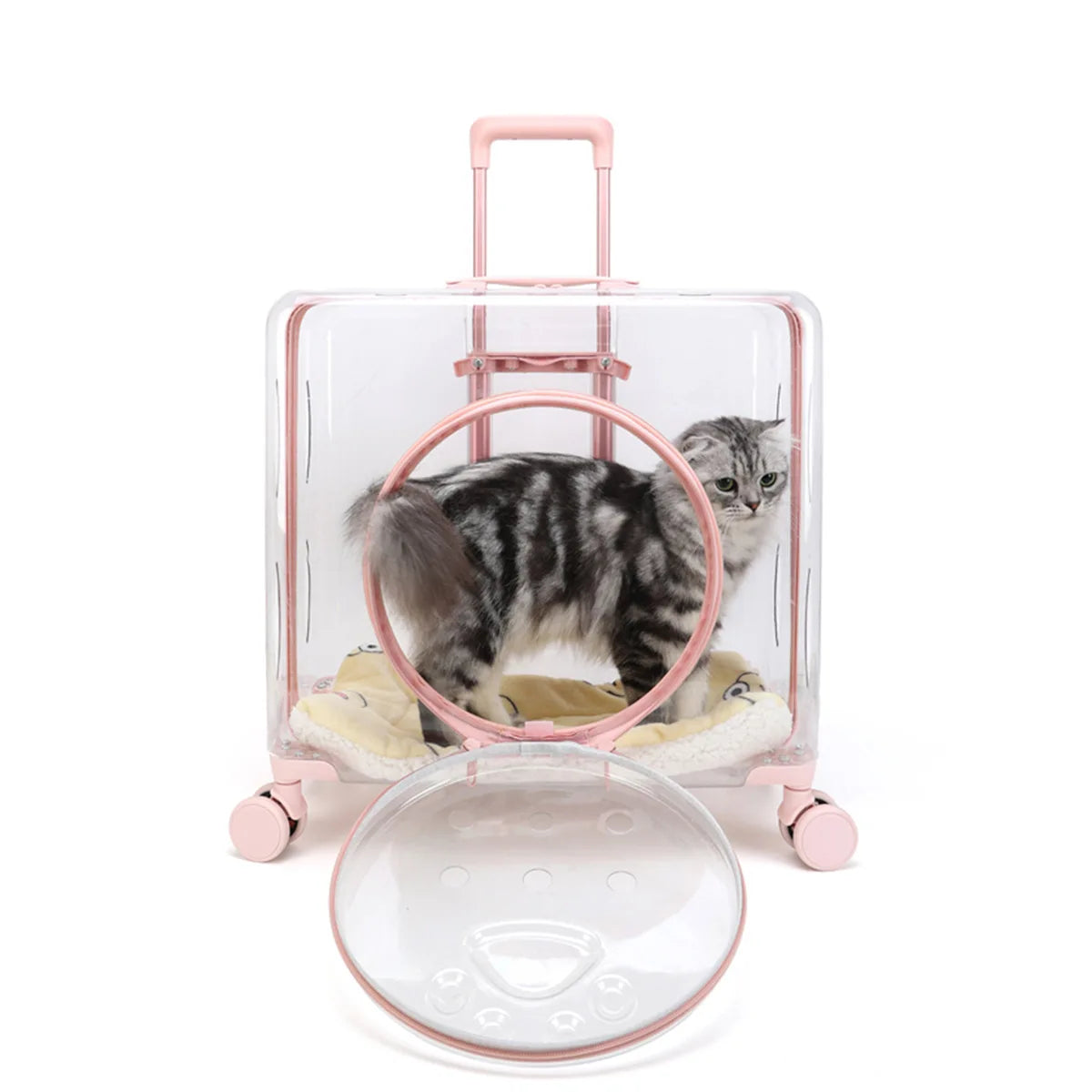 Pet Pull-Along Cart Cat Carrier, Large Capacity for Two Cats, Transparent Travel Trolley for Medium Dogs, Outdoor Pet Luggage