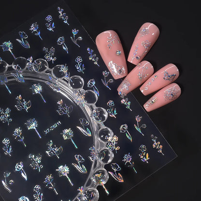 12pcs/set 3D Shiny Leaf Flower Nail Art Sticker Laer Gold Bronzing Leaves Nail Decals 8*10cm Self-Adhesive Nail Art Supplies e5#