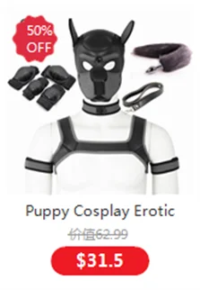 Dog Cosplay Costumes of Leather Restraints Collar and Half Face Mask with Fetish Gloves for Couples Bdsm Slave Bondage Flirting
