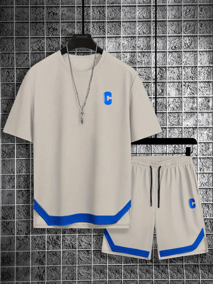 New European & American Style Men's Summer Loose-Fit Set Men's Crew Neck Short-Sleeve Top & Athletic Casual Shorts Two-Piece Set