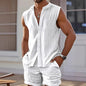 2025 New Men's Vest Shirt, Sleeveless Top and Shorts Plaid Two-Piece Set, Casual Trendy Sleeveless Shorts Hawaiian Beach Set
