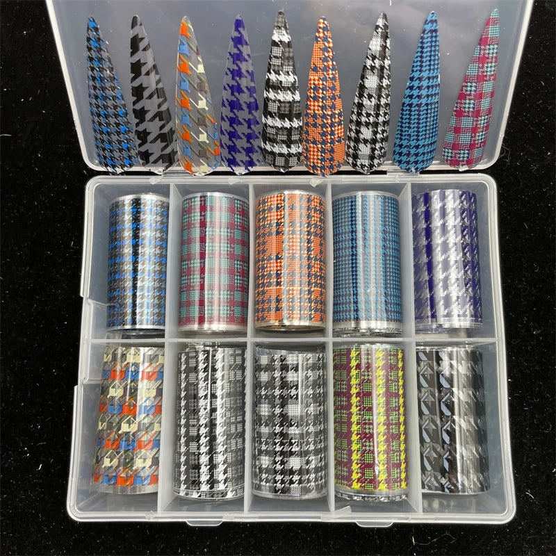 10 Patterns New Metal Nail Foils for Transfer Paper Stickers Floral Chameleon Nails Wraps DIY Water Marble Nail Art Decorations