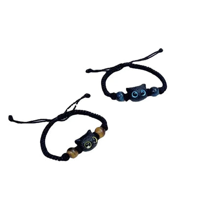 Cute Cat Couple Bracelet Imitation Wood Crystal Braided Children Bracelet Fashion Jewelry Trendy Accessories