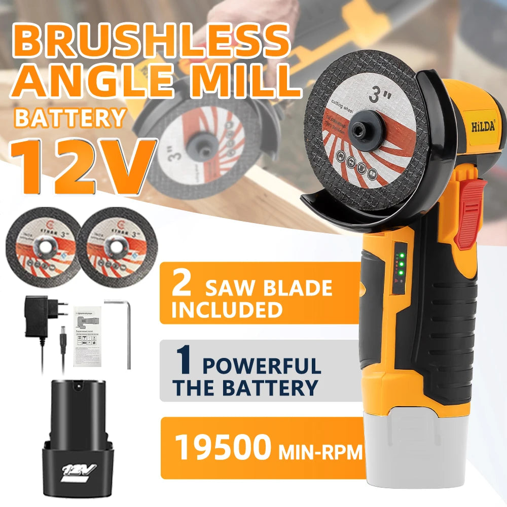 HILDA 12V/3 Inch Lithium Electric Angle Grinder Mini Small Household Handheld Cutting Machine Polishing Machine