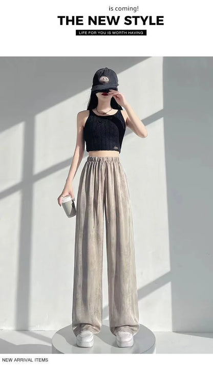 Summer Loose Straight Casual Draped Ice Silk Tie-Dye Wide-Leg Pants Grils Mosquito-proof Casual Trousers Women's Wide-leg Pants