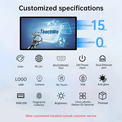 8 To 43 inch Wall mounted PCAP Multi Touch Screen Display Touchscreen Monitor Android 11/12/14 Tablet Industiral All In One Pc