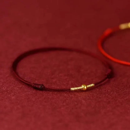 Hand Braided Red Rope Bracelet Copper Lucky Bead Hand Rope Couple Bracelet Simple Buckle Ethnic Original Female Accessory
