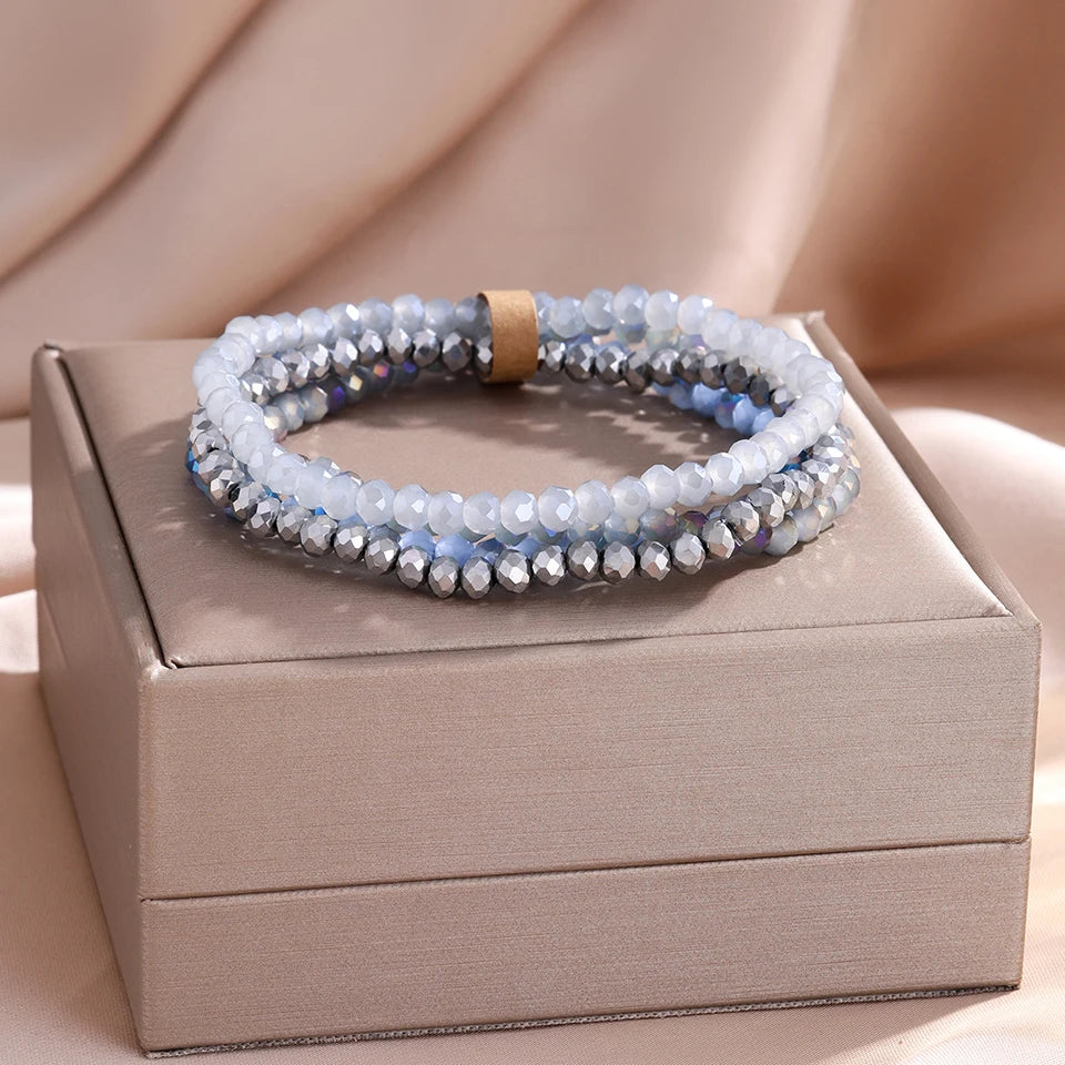 ZAKOL 4 Pieces Set Faceted Glass Beads Stretch Bracelet AB Effected Glass Beads Elastic Beaded Handmade Bracelet Jewelry