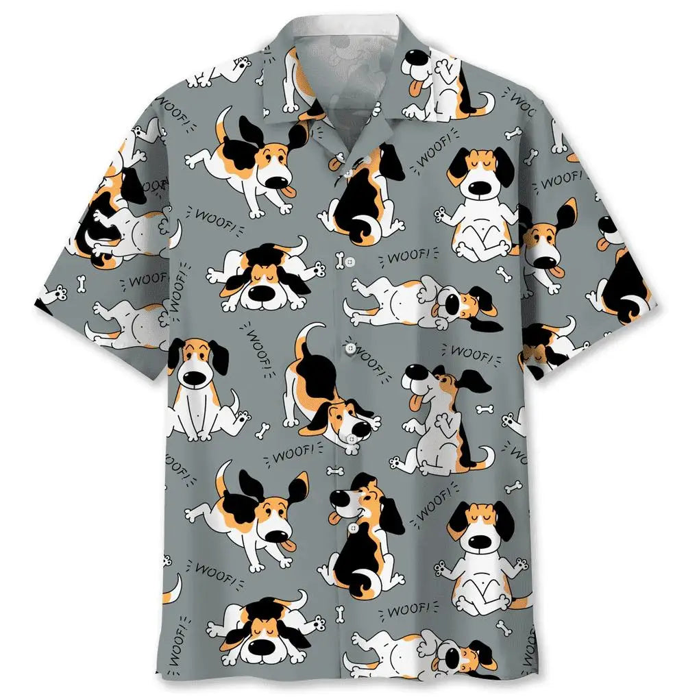 Cute puppy print Hawaiian men's short-sleeved shirt 2024 new casual lapel top fashion plus size