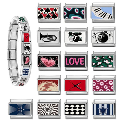 2026 Women Colored Star 1976 Eyes Heart Swan Watermelon Charms Italian Links Fit 9mm Bracelet Stainless Steel DIY Making Jewelry