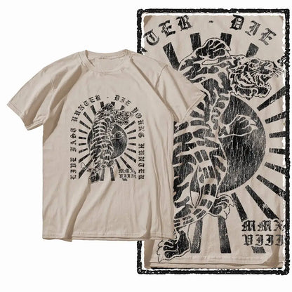 G41 Beige Vintage 100% Cotton Tiger Printed Men's T-shirt |  Streetwear Big Size Cool O-neck men's Tee Tshirt