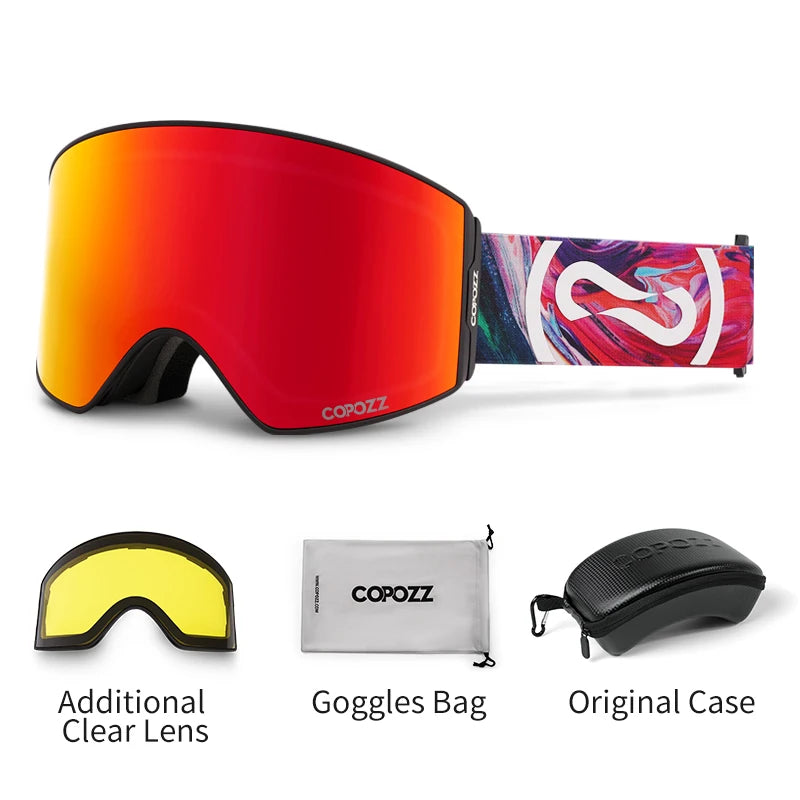 COPOZZ Magnetic Ski Goggles UV400 Protection Anti-Fog Ski Glasses Men Women Quick-Change Lens Snowboard Goggles with Two Options