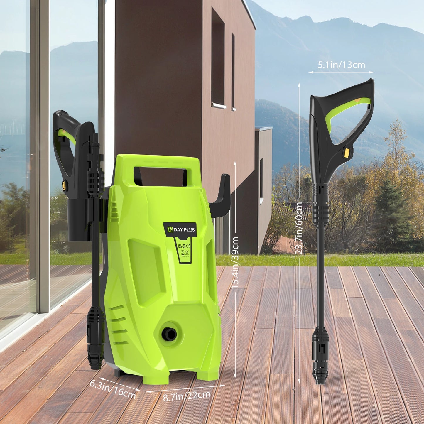 Pressure Washers, 3000W 200Bar High-Pressure 500L/H Flow Rate Electric Pressure Washers with 3 In 1 Adjustable Nozzle & 7m Pants, Jet Washers for Cleaning Cars, Driveways, Patios, fences, Green