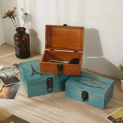 Large Capacity Wooden Storage Box Vintage Exquisite Cosmetics Box with Lock Multi-function Storage Case Collection